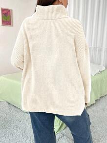 Flirla 大尺寸純色高領毛衣套頭衫