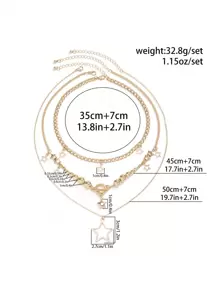 ROMWE Goth 3pcs/Set Stylish Punk Style Star Pendant Beaded Necklace Set - Gold - View 6