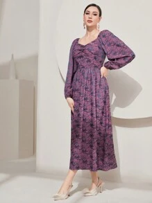 Modelyn Đầm dạ hội dài tay cổ tròn hở vai - Màu tím - Xem 4