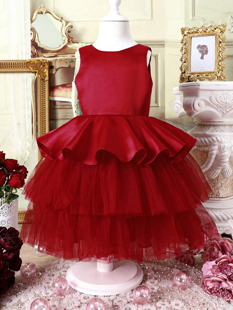Toddler Girls' Bowknot Tulle & Satin Formal Dress Princess Ball Gown