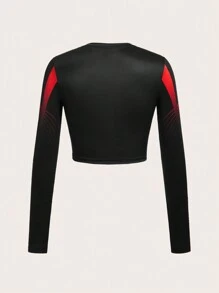 SHEIN ICON 長袖圖案印花t恤 - 紅色 - 查看 2