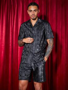 GENTILAND 2入組男士短袖寬鬆恤衫和短褲編織休閒套裝 - 黑色 - 查看 5