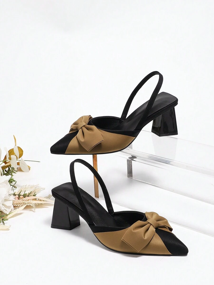 Women's High-Heeled Shoes, Black Chunky Heel Pointed Toe Shoes, Summer New Fashion - Black - View 1