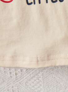 SHEIN Unisex Baby Color Block Rugby & Letter Print Short Sleeve T-Shirt - Apricot - View 3