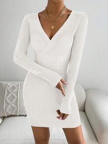 SHEIN Privé 女士修身毛衣連衣裙,帶十字設計 - 白色 - 查看 6