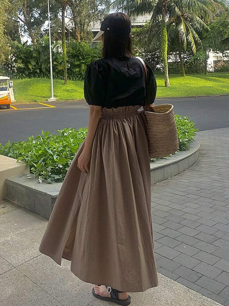 Women's Puff Sleeve Waist-Cinching Patchwork Dress Sundress