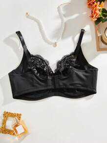 Plus Size Women's Lace Floral Bra - Black - View 2