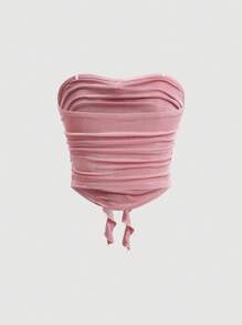 SHEIN X Jessie SHEIN MOD Của phụ nữ Xếp li Áo không dây Với 3D Hoa Chỉnh trang - Hồng - Xem 2