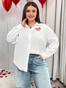 SHEIN Essnce 大尺碼純色心形空心衫 - 白色 - 查看 4