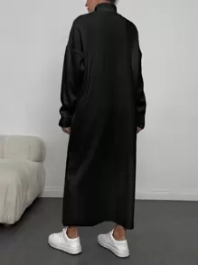 EURMUSE Women's Solid Color Turtleneck Drop Shoulder Sweater Dress - Black - View 2