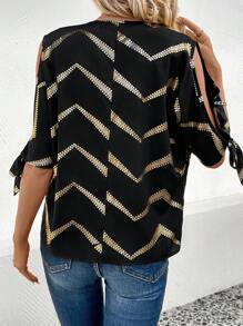 SHEIN Clasi Women's Gold Striped Zipper Half-Placket Shirt - Black - View 2