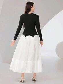 Modelyn Vestido largo de manga larga con bloques de color (sin cadena para la cintura) Vestidos de noche largos para mujer - Multicolor - Ver 2