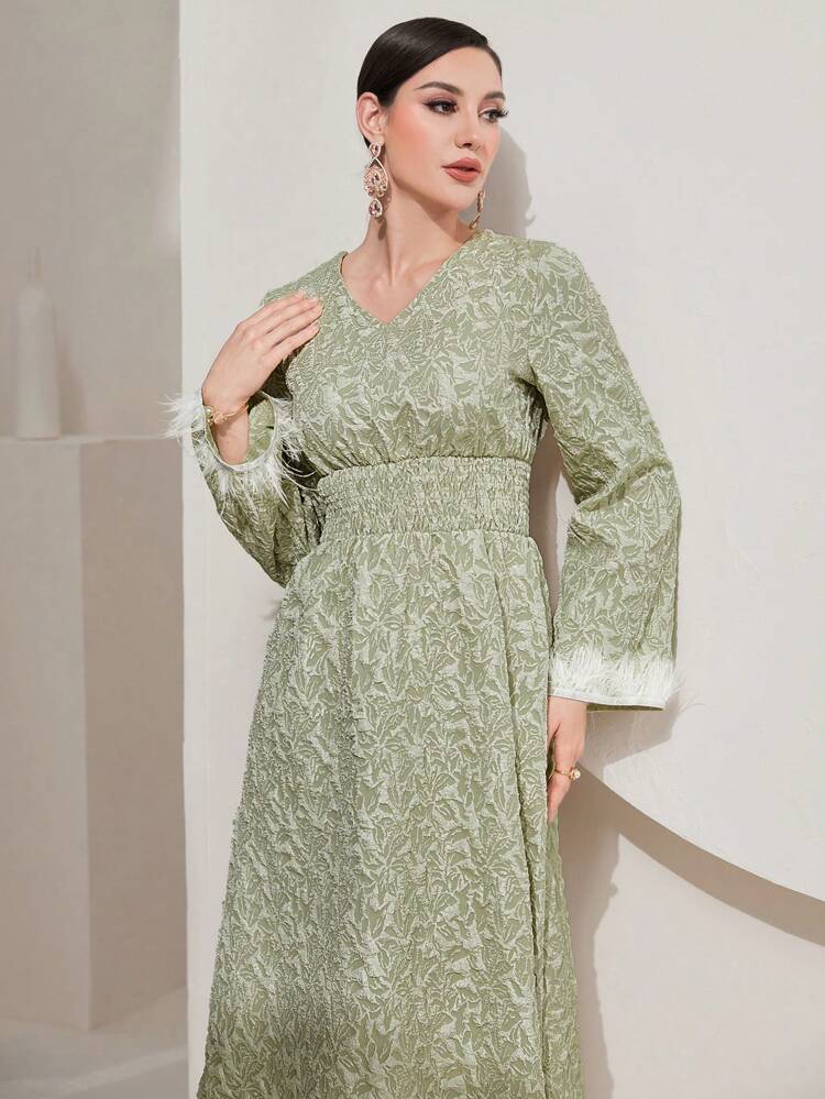 Women'S Jacquard Knitted Dress With Furry Cuffs Long Evening Dresses Fall Cloth For Women