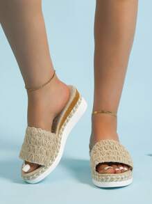 2024 New Women's Rope Wedge Heel Platform Sandals With Textured Design - Apricot - View 1