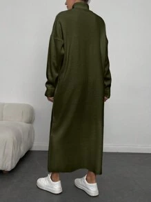 EURMUSE Women's Turtleneck Drop Shoulder Long Sleeve Sweater Dress - Khaki - View 2