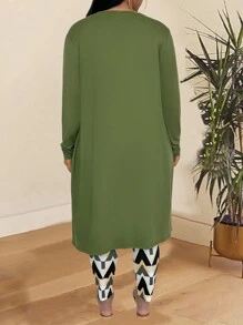 Inoviana 3 件大码春秋休闲纯色长夹克、连体衣和几何印花打底裤套装