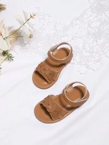 Girls' Retro Brown Mules Leather Sandals With Soft Sole And Hook And Loop Closure, Summer - Brown - View 1