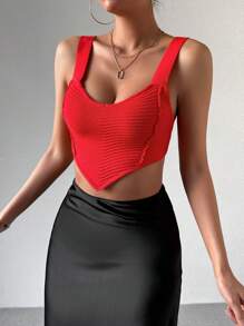 Chiquease Women's Asymmetrical Hem Knitted Cami Top With Adjustable Straps - Red - View 6