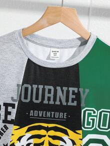 SHEIN Tween Boy 老虎&字母印花拼色圓領短袖t卹 - 彩色 - 查看 3