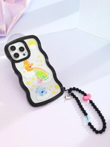 ROMWE X Care Bears 卡通熊彩虹和心形珠鏈裝飾普通手機殼 - 黑色 - 查看 4