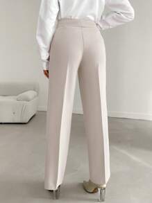 SHEIN Cottnline High Waist Seam Front Straight Leg Suit Pants - Beige - View 2