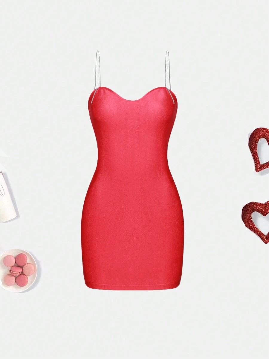 SHEIN Unity Chain Strap Cami Dress - Red - View 1