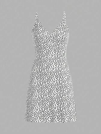 Ditsy Floral Print Surplice Neck Cami Dress