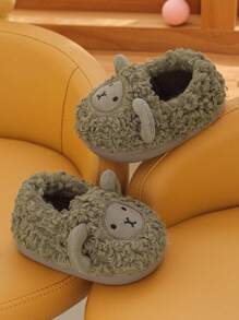 Cartoon Sheep Design Boys' Indoor Winter Warm Slippers, Non-Slip - Green - View 4
