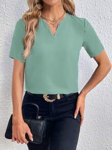 SHEIN Essnce Women's Short Sleeve Blouse With Notched Collar - Mint Green - View 4
