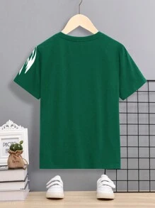 SHEIN Tween Boys' Casual Comfortable Lion Pattern T-Shirt - Green - View 2