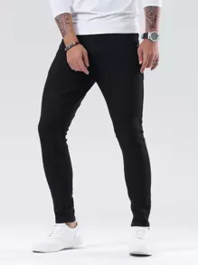 Manfinity Homme Men's Solid Color Slim Fit Jeans - Black - View 4