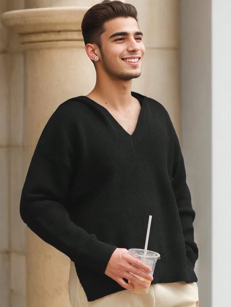 Men'S Solid Color Hooded Sweater