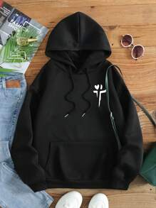 SHEIN Essnce Plus Size Women's Sweatshirt With Slogan Print - Black - View 2