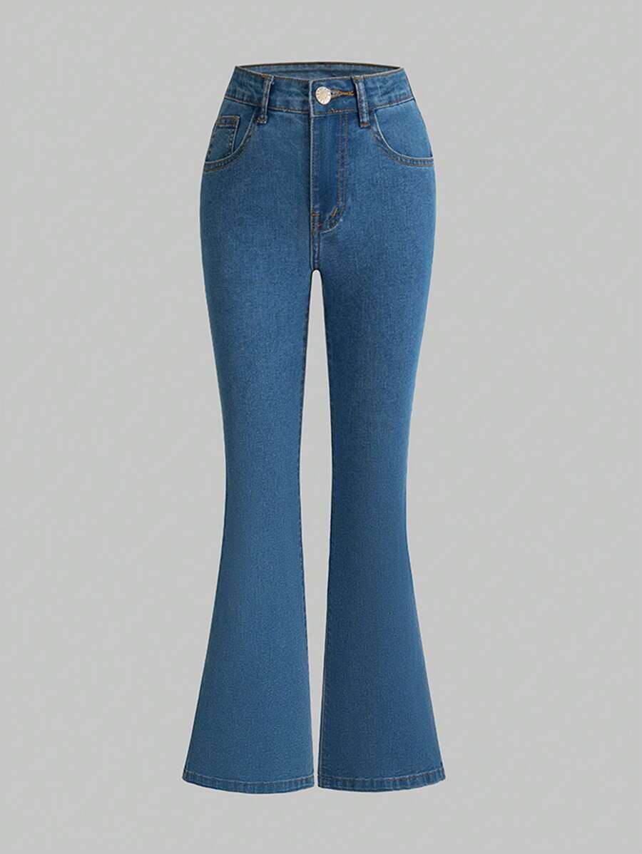 Cô gái Tween Quần jean loe - Rửa trung bình - Xem 1