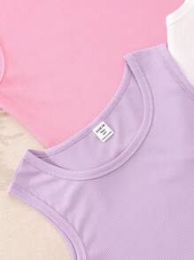 Teen Girls' Pink, White And Purple Round Neck Basic Tank Tops, Set Of 3 - Multicolor - View 3