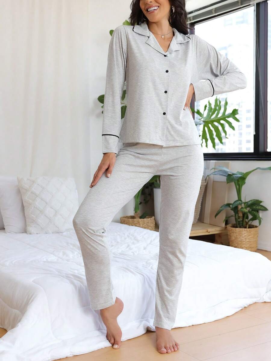女士睡衣套裝 - 淺灰色 - 查看 1