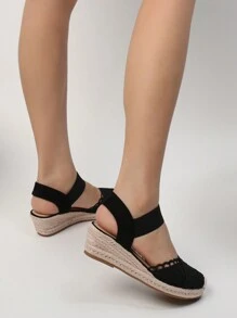 時尚女式楔跟簡約休閒假日涼鞋 - 黑色 - 查看 6