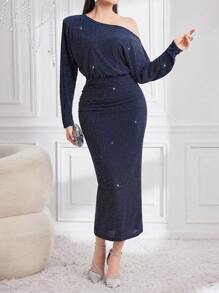 Modelyn Women'S Asymmetric Neckline Bodycon Dress - Blue - View 5