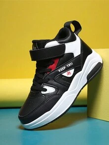 1pair Kids' High Top Basketball Shoes, Autumn/Winter - Black - View 4