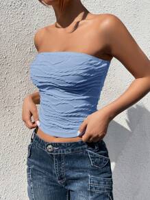 SHEIN EZwear Knitted Tube Top - Dusty Blue - View 6
