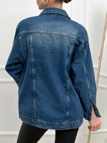 EURMUSE Distressed Washed Denim Jacket - Blue - View 2