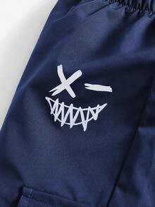 SHEIN 带侧缝口袋的男童休闲工装裤 - 藍色 - 查看 3