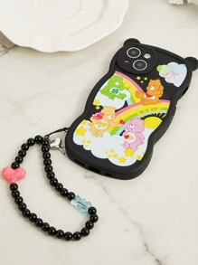 ROMWE X Care Bears Bär & Regenbogen Muster Herz Perlen Handy Hülle Dekoration Mit Gurt, Reguläre Größe