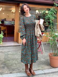 DAZY Của phụ nữ Thực vật In Vòng cổ Đầm - Cà phê - Xem 8