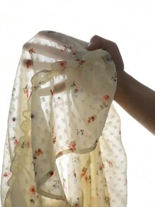 SHEIN Frenchy 女款大尺碼花卉印花荷葉袖收腰洋裝 - 杏色 - 查看 3