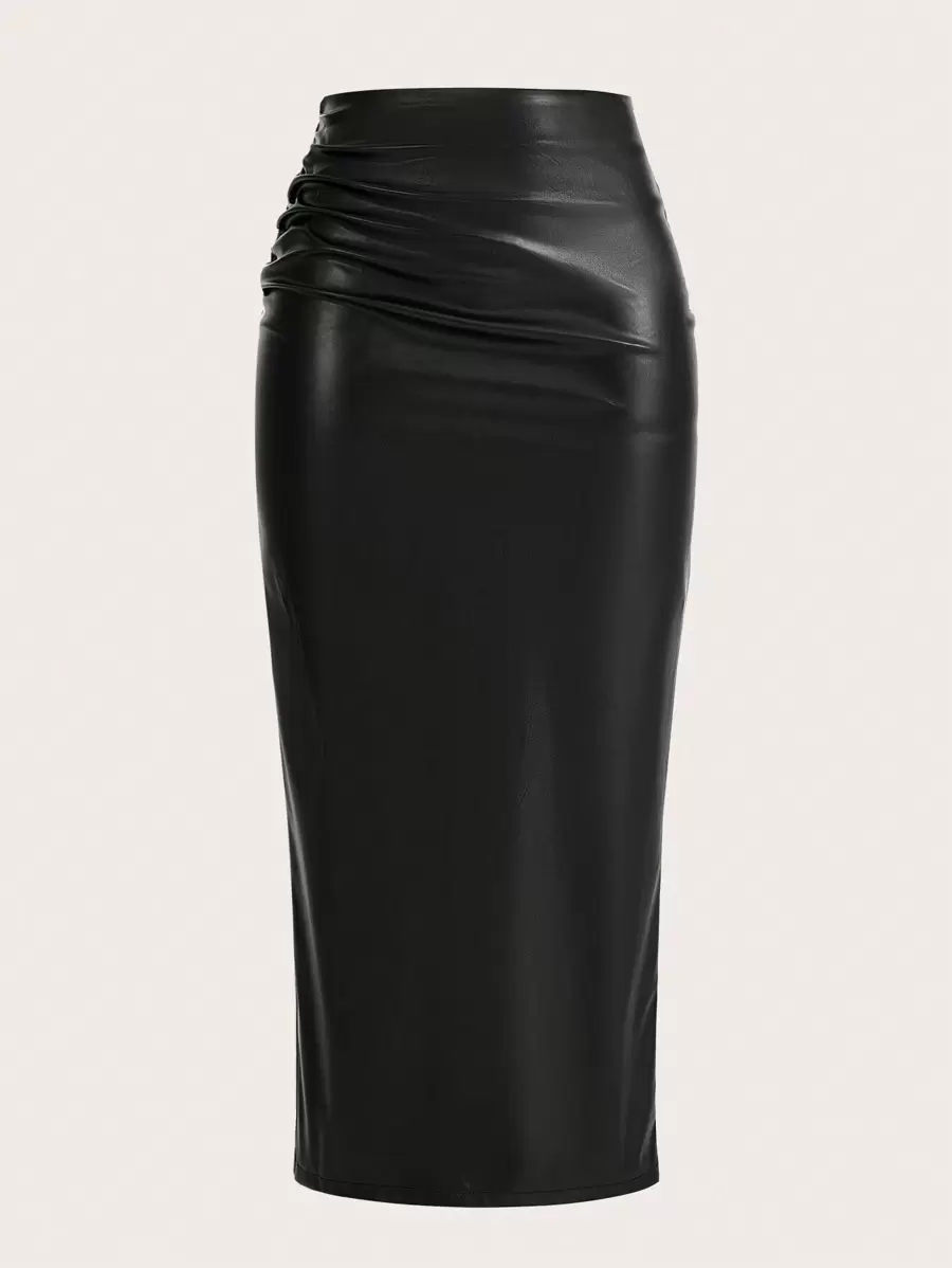 GlowEve Women's Solid Color Pu Leather Skirt Maxi Women Outfit Fall Cloth For Women
