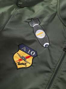 Men's Fashionable Casual Flight Jacket With Embroidery Baseball Collar - Army Green - View 3