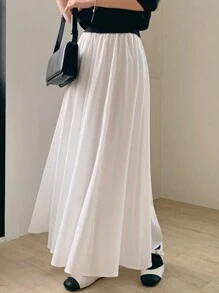 DAZY 女士松紧腰褶裥半身裙 秋季半身裙 - 白色 - 查看 5