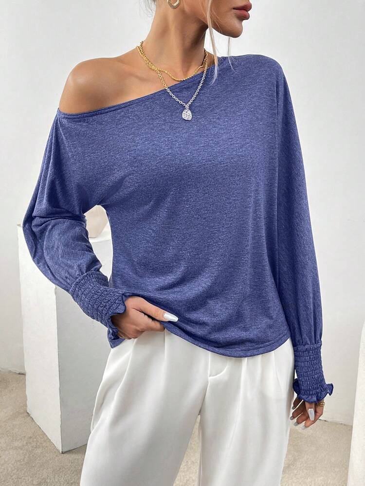 Oblique Shoulder Long Sleeve Casual T-Shirt