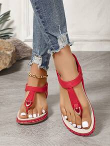 紅色腳踝帶雙層鞋底沙灘鞋,女式舒適時尚假日公寓鞋 - 紅色 - 查看 4